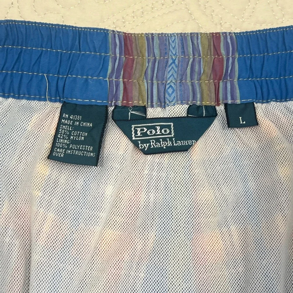 Polo Ralph Lauren Mens‎ Blue Plaid Geometric Aztec Swim Trunks Board Shorts Sz L